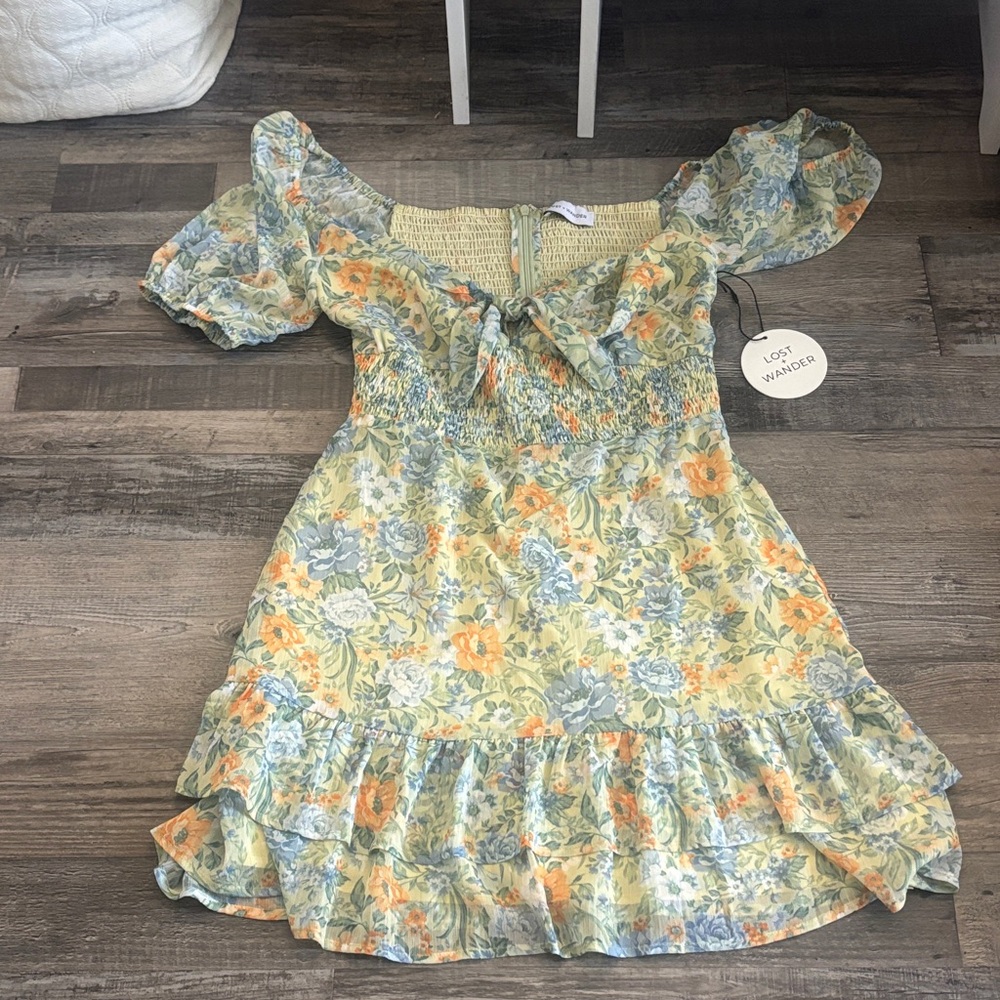 Lost + Wander Kids Floral Dress in Blue and Orange
